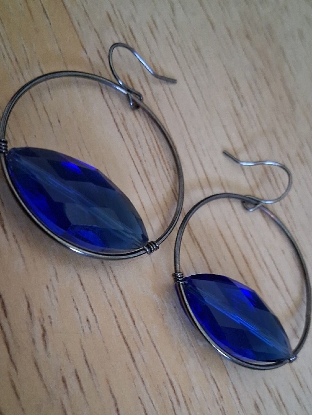 Cobalt Blue Faceted Bead Gunmetal Earrings A120